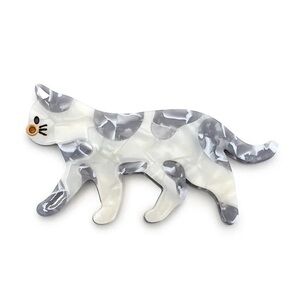 Gray Marble Cat Resin Hair Clip - Elegant Animal Accent